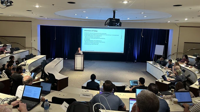 Argonne's Bethany Lusch introduces the machine learning track at the 2023 Argonne Training Program on Extreme-Scale Computing. 