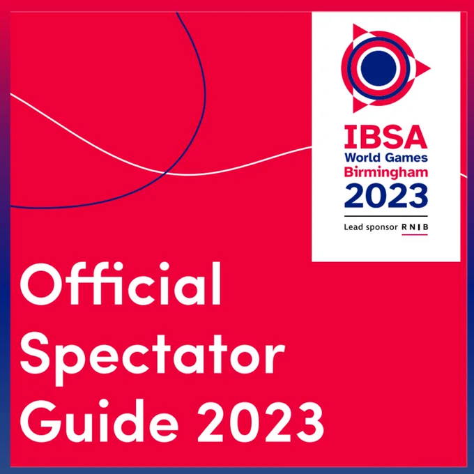 Red,white and blue IBSA World Games logo in right hand corner. below in white text Official Spectator Guide 