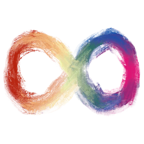 The autism infinity symbol: a rainbow infinity.