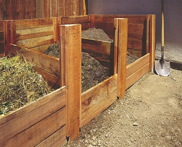 Our three-stage, build-it-yourself bin has a 6-1/2-ft. x 12-ft. (1.8 x 3.6 m) footprint and will quickly turn up to 2–3 cu. yds. (1.5–2.3 cu. m.) of vegetable matter into compost most months of the gardening season without strong smells or hard work. Copyright ©1999 by Dolezal & Associates. All Rights Reserved. grownbyyou.com