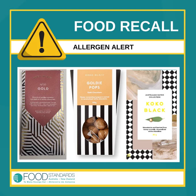 Image of 3 Koko Black chocolate products which are being recalled due to an undeclared allergen (soy)