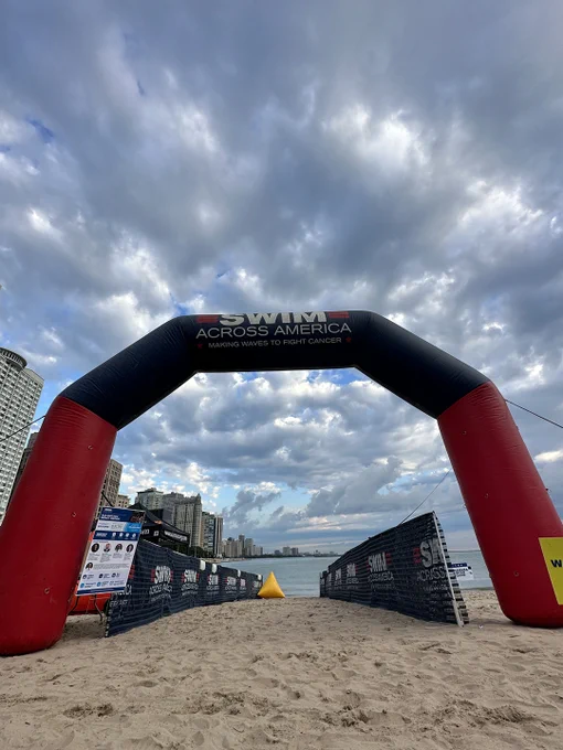 Swim Across America arch at Ohio Street Beach