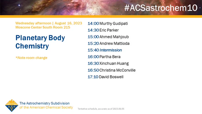Schedule for "Planetary Body Chemistry" session