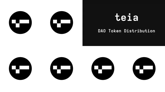 a banner that features the TEIA token logo and a text that says "teia DAO Token Distribution