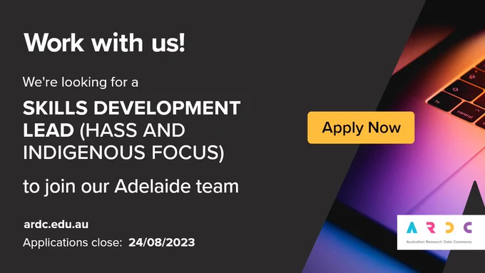Card with the job title "Skills Development Lead (HASS and Indigenous Focus)" and the application closing date 24 August 2023