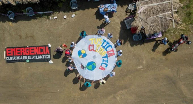 An arial view of participants of Barranquilla 20, a youth and gender focused climate justice organisation in Colombia.