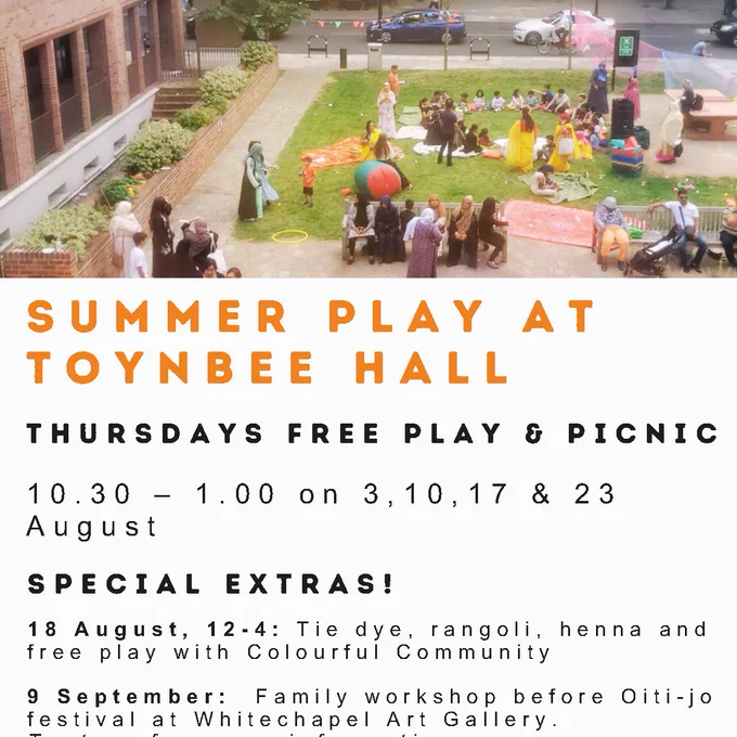 Summer play at Toynbee Hall. Shot of play session from above. 