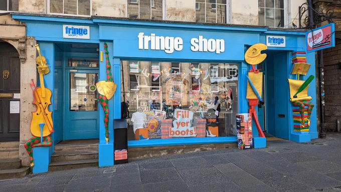 View of the Fringe Shop on the Royal Mile in Edinburgh. 