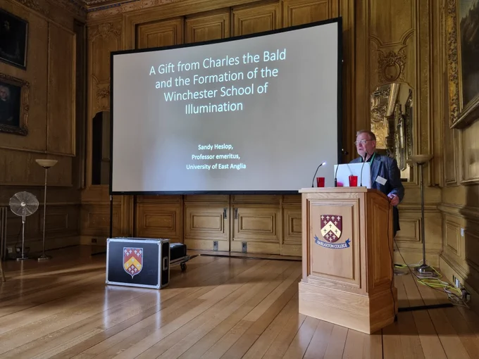 Sandy Heslop presenting on the Winchester School of manuscript illumination.