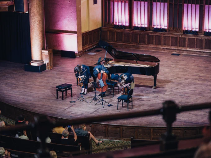 Phil Chiu, piano, Emily Kruspe, violin, Bryan Cheng, cello, Nadia Sirota, viola, take a bow at @Chamberfest. 