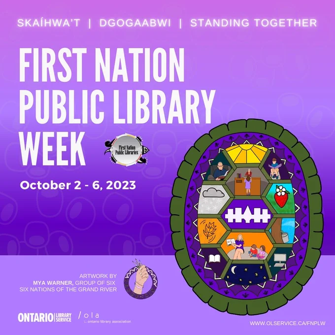 Image of the First Nation Public Library Week promotional poster. Dates: October 2 to 6, 2023.