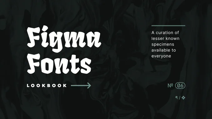 Cover of an open source design file called Figma Fonts Lookbook. The cover's subtitle says “A curation of lesser known specimens available to everyone”.