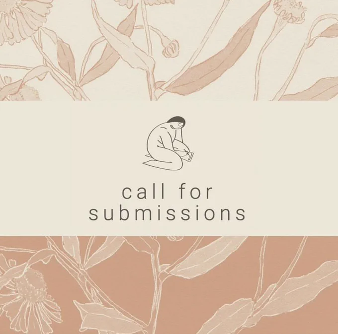 A cream and orange coloured graphic featuring illustrations of leaves. In the middle, the Canthius logo is featured with the words "call for submissions" underneath.