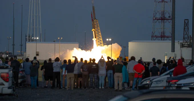 A sounding rocket launches from NASA's Wallops Flight Facility in Virginia.