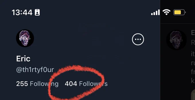 screenshot showing my followers count of 404, all but guaranteeing that I’d NEVER earn more from “ads revenue sharing” than the cost of an X premium subscription