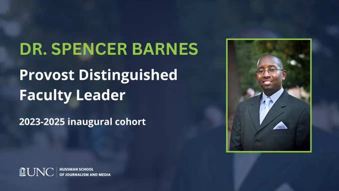 Headshot of Spencer Barnes. Text reads: Dr. Spencer Barnes. Provost Distinguished Faculty Leader. 2023-2025 inaugural cohort.
