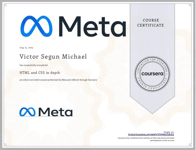 Cousera certification course on HTML and CSS 