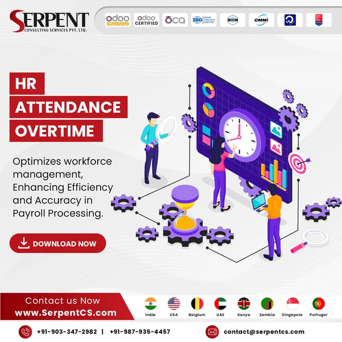 Calculating overtime, absence, and time delays has never been easier. Our cutting-edge module utilizes attendance records to automatically compute these crucial aspects, ensuring accurate and efficient payroll processing. With our user-friendly interface, you can effortlessly configure Attendance Policies to suit your organization's unique needs. Plus, our module empowers you to generate Payslips effortlessly, reflecting the precise attendance data and policies in place.

🛒 Buy Now:
https://bit.ly/app-hr-attendence-overtime

⏯ Demo Video:
https://bit.ly/ytube-hr-attendence-overtime

✉️ For any query:
contact@serpentcs.com

#HR #Payroll #HRAttendance #PayrollManagement #OdooApps #Odoo #OdooExperts #Odoo15 #OdooERP #ERPSolutions
