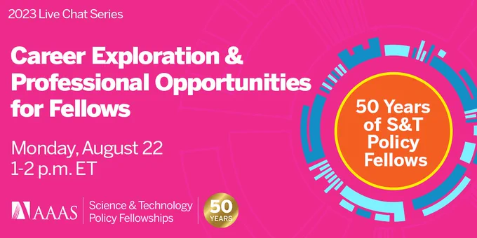 Photo of STPF Live Chat webinar series for 2023. Promoting the webinar on August 22 at 1pm Eastern, "Career Exploration & Professional Opportunities.” A recording will be available to those who register.