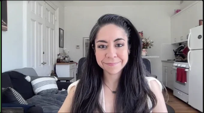 The image shows Danielle Abril of The Washington Post speaking during SABEW's webinar, "How to Move Up the Ladder in Your Career."