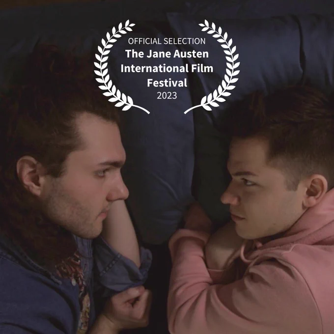 The festival laurels overlaid on a pic of Ben and Louis