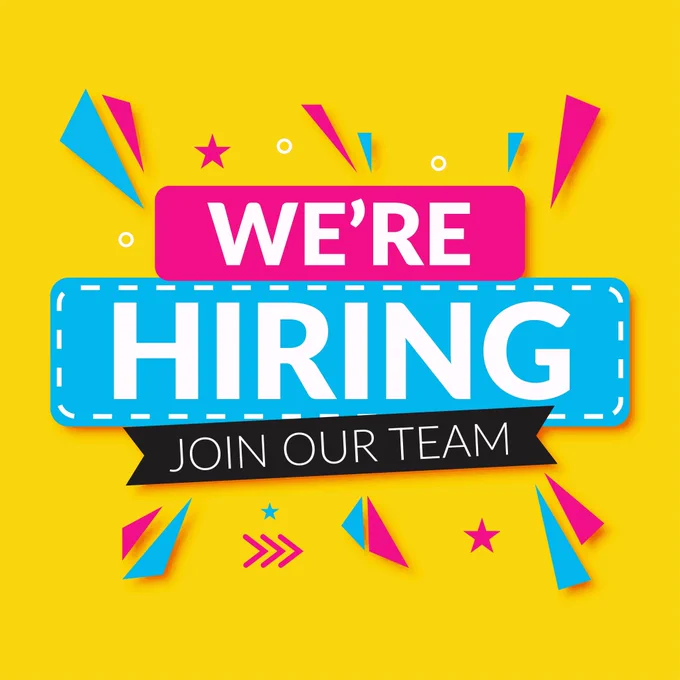 Colorful poster with white letters: "We're hiring! Join our team"