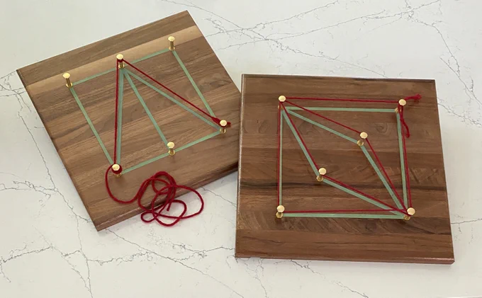 Hand-crafted wooden graph theory puzzles, 12 x 12 in.