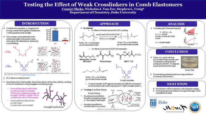 A poster about my research on the effects of weak bond crosslinkers on comb polymers