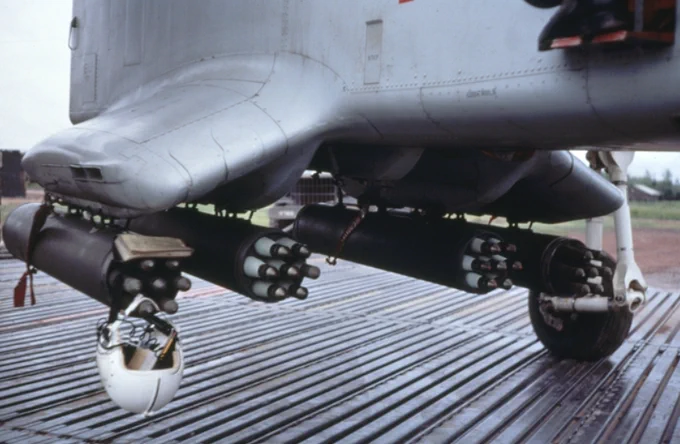Close up of the four 2.75 inch, seven tube rocket launchers P00829.005