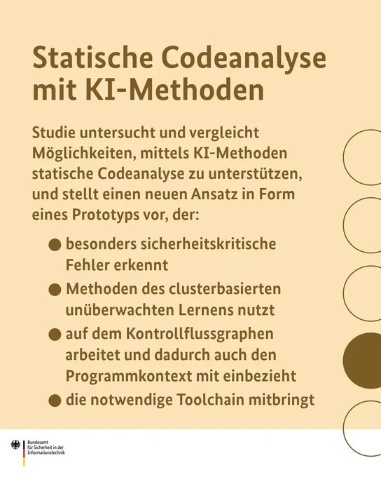 Studie untersucht und vergleicht Möglichkeiten, mittels KI-Methoden statische Codeanalyse zu unterstützen, und stellt einen neuen Ansatz in Form eines Prototyps vor, der besonders sicherheitskritische Fehler erkennt, Methoden des clusterbasierten unüberwa