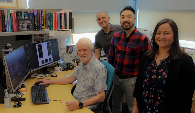 The UC Davis team: Donald M. Bers (sitting), Manuel F. Navedo (standing left), Christopher Y. Ko (standing middle), Madeline Nieves-Cintron (right)