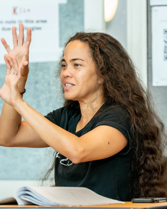 Photo of Shelley Maxwell in rehearsals for Mlima's Tale