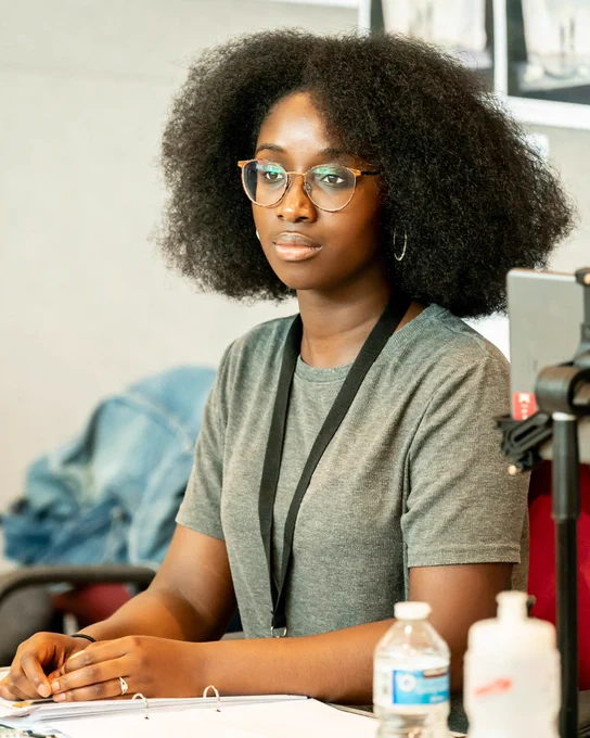 Photo of Jessica Mensah in rehearsals for Mlima's Tale