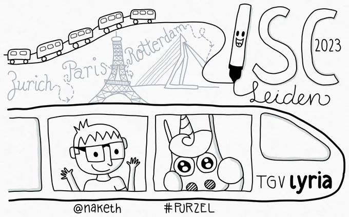 Zeichnung wie Purzel und ich im tgv sitzen