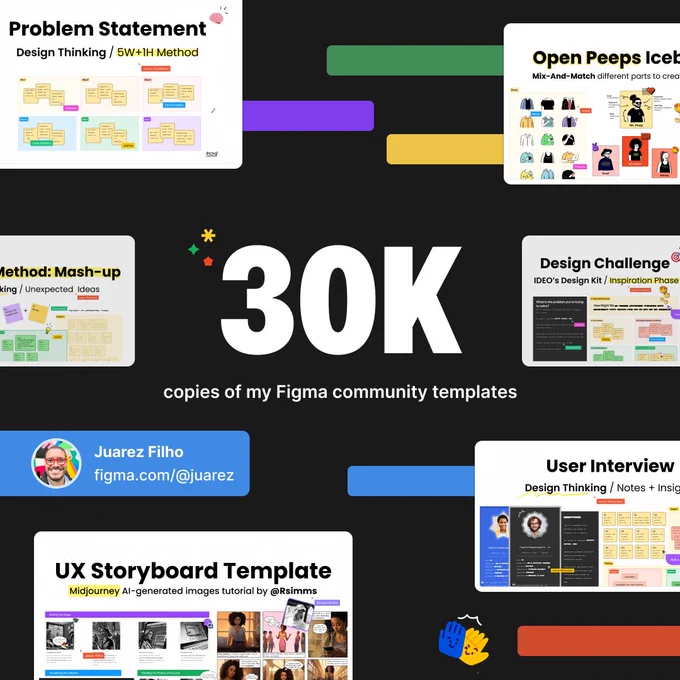 If you haven't had a chance to review my templates, please do so. They are free to use, and you can access all of them in my Figma community profile.

🧠 Design Thinking:
→ Problem Statement (5W 1H method) https://lnkd.in/eNKSrxq2
→ UX Storyboard Template https://lnkd.in/eVsHrSj4)
→ Frame Your Design Challenge https://lnkd.in/eJ7Bj3bY
→ Ideation Method: Mash-up https://lnkd.in/eQjKis97
→ 10 for 10 Brainstorming Workshop https://lnkd.in/e5zkzKAE
→ UX Research / User Interview https://lnkd.in/e_BQiCAg

🕹️ Team Building   Icebreakers:
→ Visual Meeting Recap https://lnkd.in/eizBbNFW
→ Strike a Pose Icebreaker / Meme edition https://lnkd.in/eWsJ2Gv5
→ Mix and match Icebreaker / Open Peeps https://lnkd.in/ew8CP_VF

👩‍💼 Business and Innovation:
→ BMC Workshop / Business Model Canvas https://lnkd.in/eF73ZrCk

🎧 Workshop Facilitation:
→ Workshop Planning / 6 P's of preparation https://lnkd.in/eP5t_-Ds
→ Virtual Lean Coffee https://lnkd.in/e8sd8HDZ
