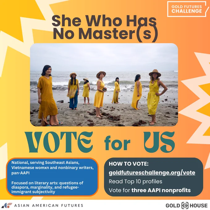 Vote for She Who Has No Masters in the 2023 Gold Futures Challenge! The top ten finalists have been identified and it is up to you to vote for the grand prize winner. https://goldfutureschallenge.org/vote/