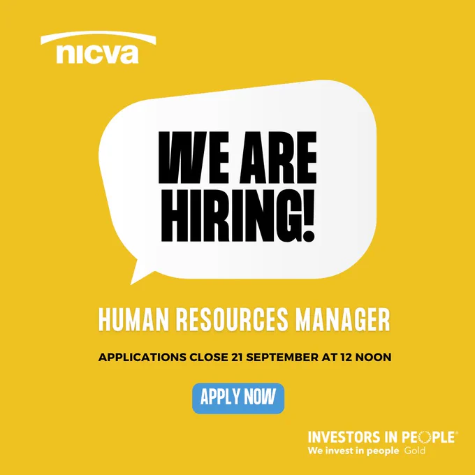 Graphic with text that reads: "We are hiring - HR Manager. Applications close 21 September at 12noon".