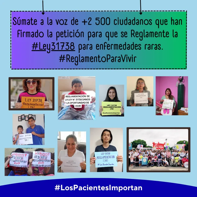 🚨Súmate a la voz de  2 500 ciudadanos que han firmado la petición iniciada por
@los_pacientes
 que exigen Reglamentar la #Ley31738 para enfermedades raras.  #ReglamentoParaVivir 📷  FIRMA AQUÍ: 📷http://chng.it/jmPPMFLd
CC: 
@Minsa_Peru
 
@EsSaludPeru
 
@congreso