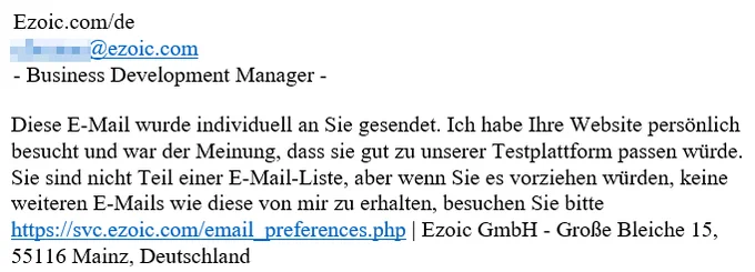 Footer einer Spammail mit Abmeldelink von ezoic