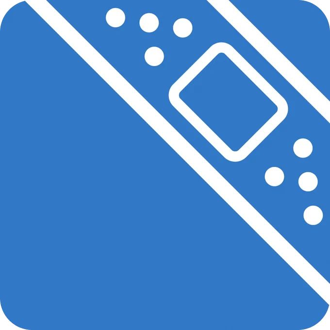 The TypeScript blue rounded square logo, but instead of "TS", a large simple glyph of a bandaid is overlaid diagonally over most of the top-right.