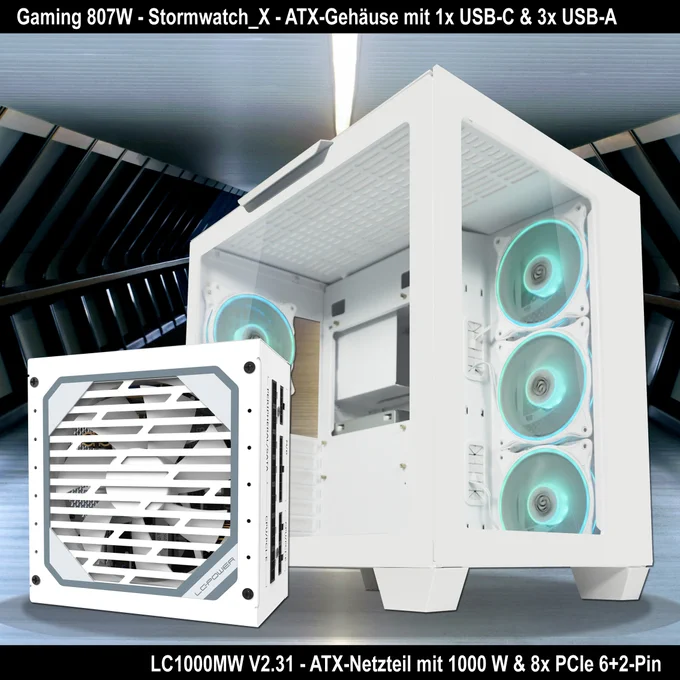 Bild mit LC-Power Gehäuse Gaming 807W Stormwatch_X und 1000W-Netzteil LC1000MW V2.31