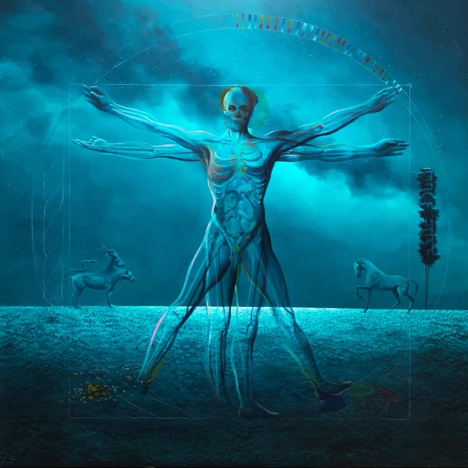Vitruvian man inspired painting
