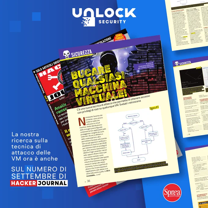 La nostra ricerca sulla tecnica di attacco delle VM ora è anche sul numero di settembre di Hacker Journal (Sprea Editori)