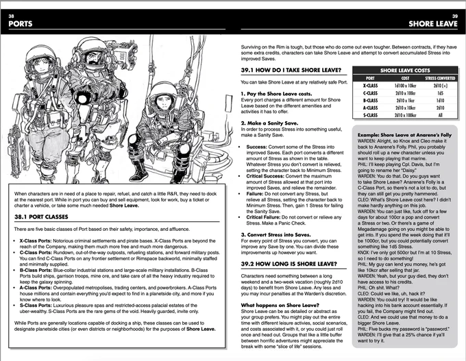 A spread from the Mothership Player Survival Guide