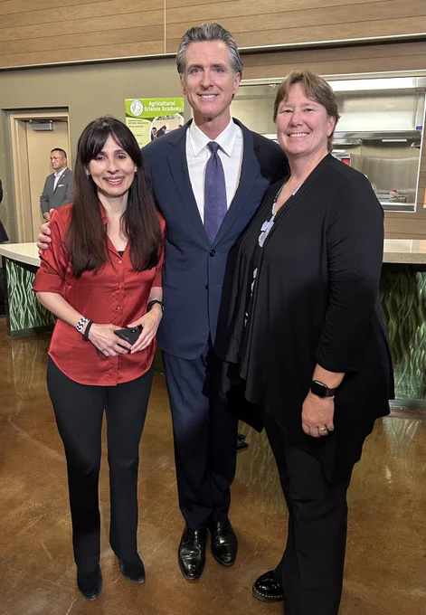 Standing together, from left, are California Community Colleges Chancellor Sonya Christian, Governor Gavin Newsom, and ASCCC President Cheryl Aschenbach. 