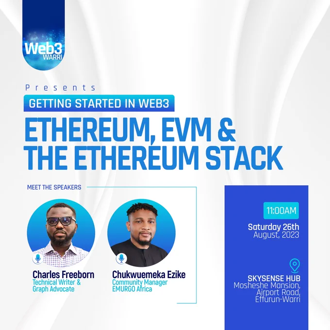 Promo design flier of speakers for web3 Warri meetup