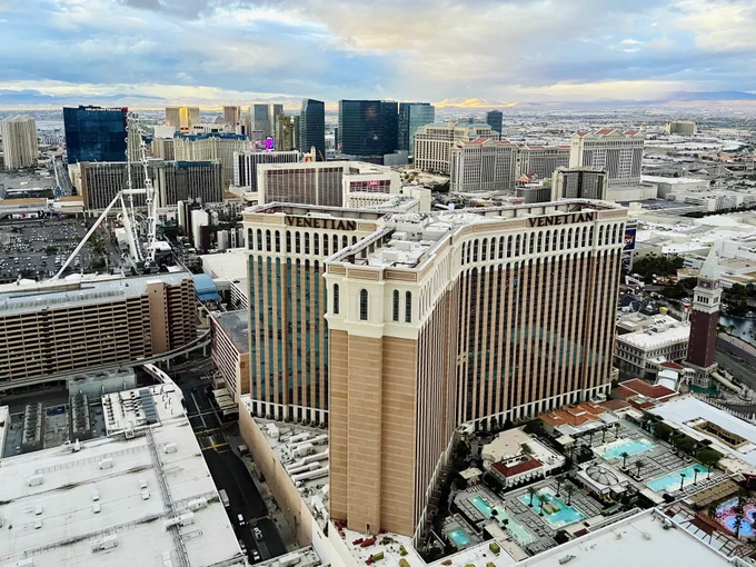 A view from the Palazzo Tower on The Ventian and the Las Vegas strip.