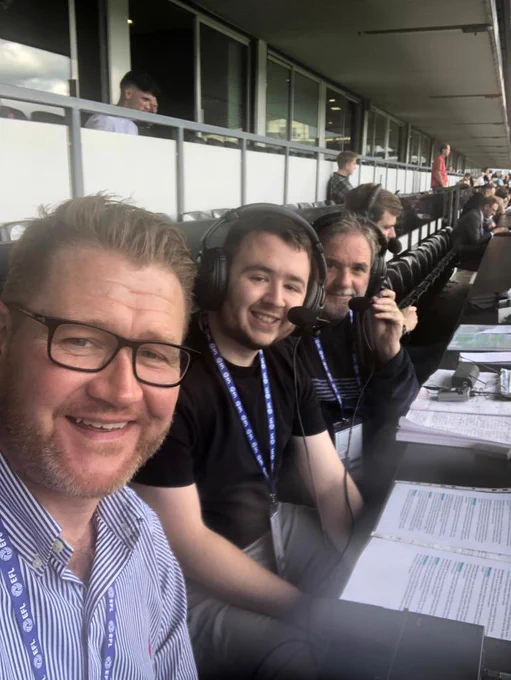 Our 3 commentators in position at Pride Park.