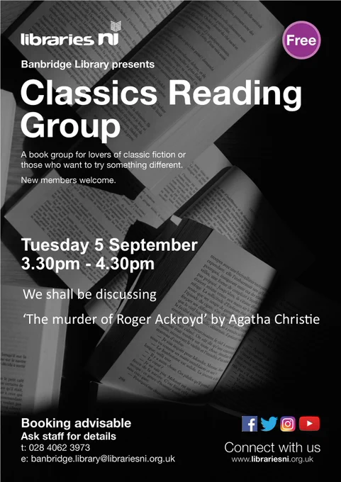 classics reading group 5/9/23. tel 028 4062 3973