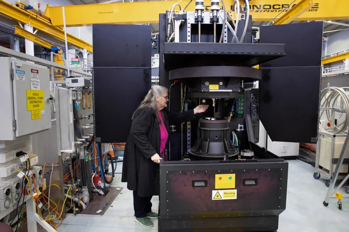 Dr Alison Edwards and the Koala Laue Diffractometer at ANSTO